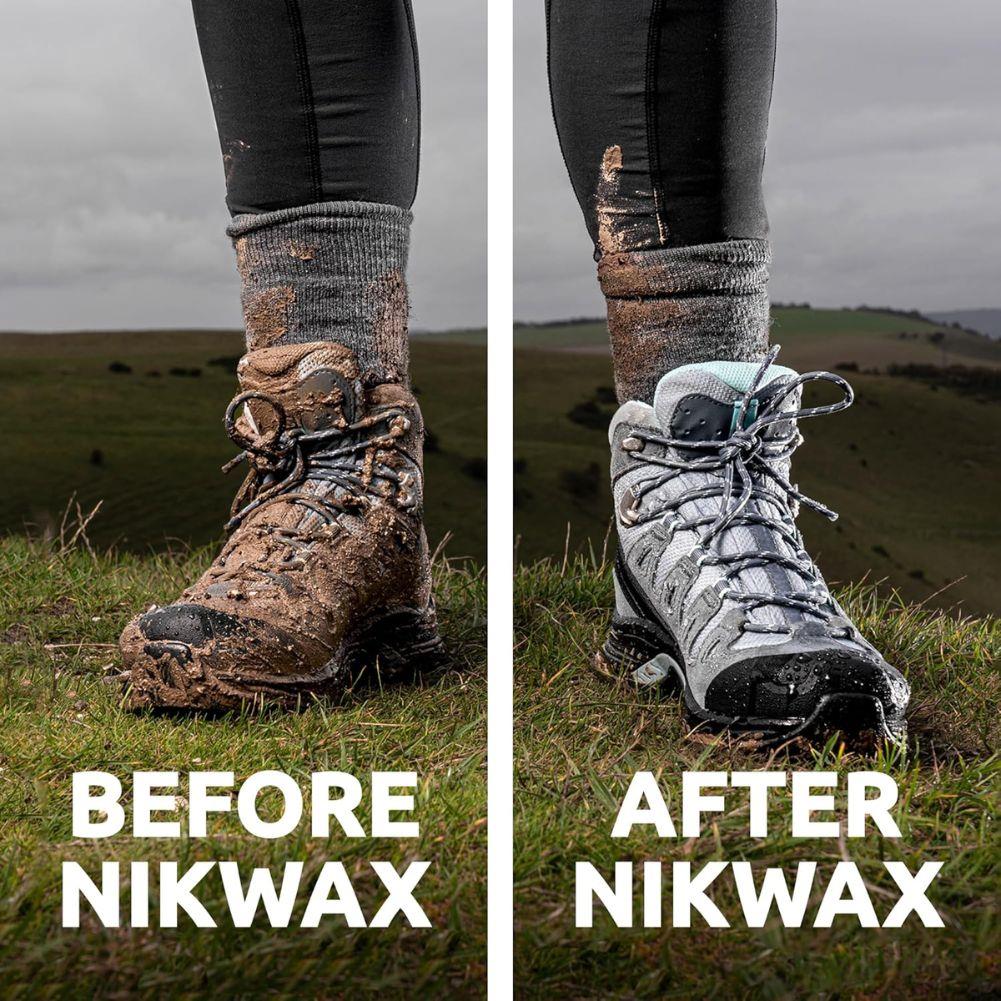 Nikwax Twin Fabric & Leather Spray/Footwear Cleaning Gel Spray 300ml before and after