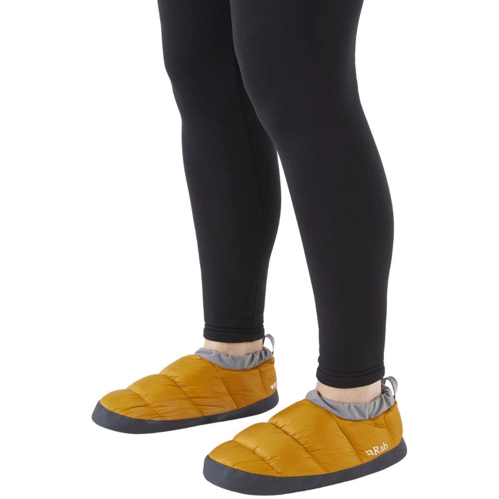 Rab Down Hut Slipper (Dark Butternut) model feet
