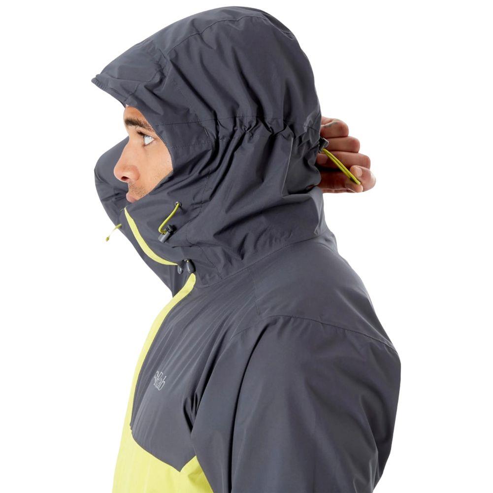 RAB Men&#39;s Downpour Eco Waterproof Jacket (Graphene/Zest) hood up
