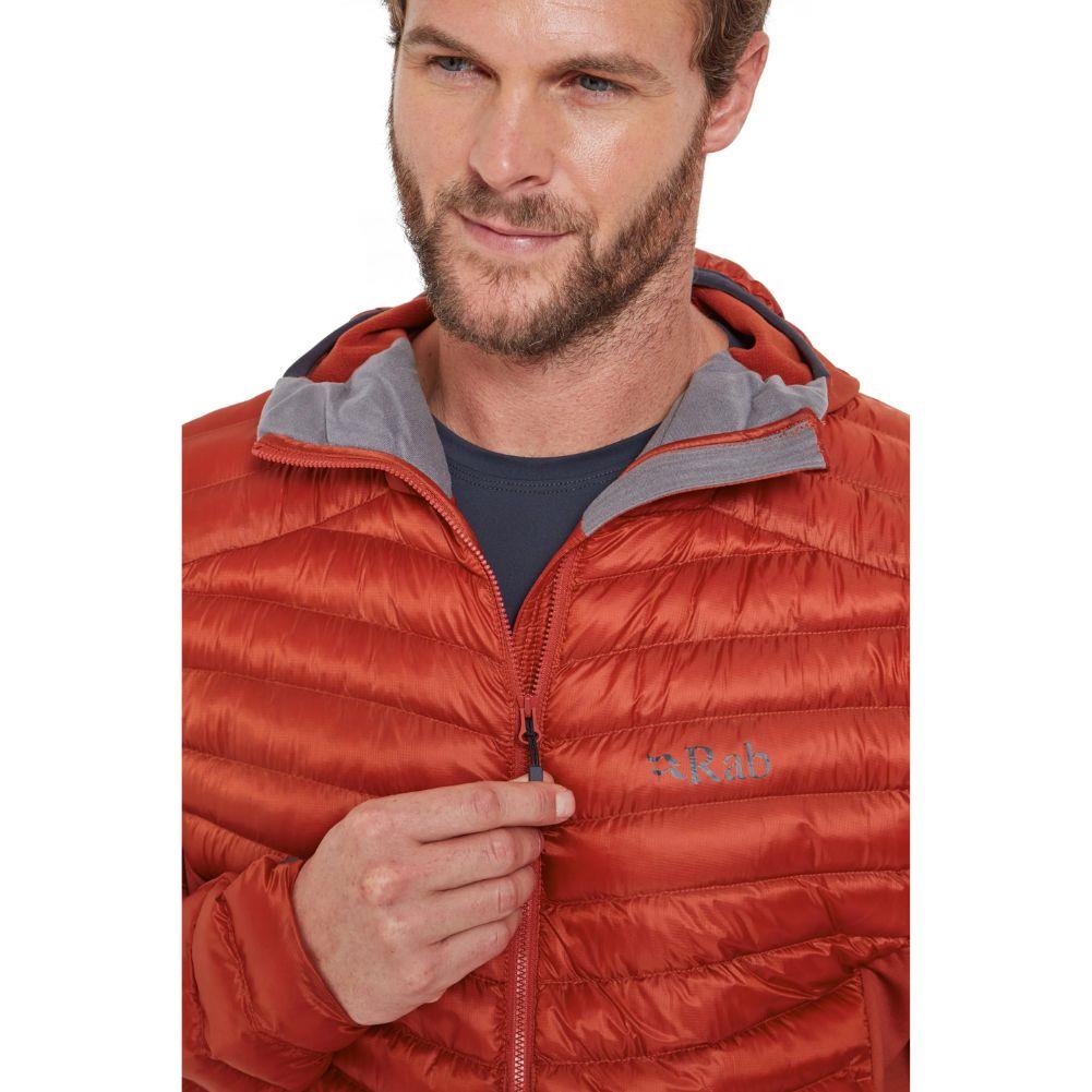 Rab Men&#39;s Cirrus Flex Insulated Hooded Jacket (Tuscan Red) zipping up