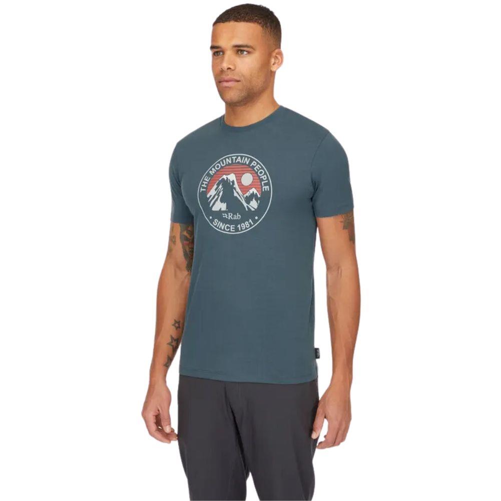 Rab Men&#39;s Stance Alpine Peak Tee (Orion Blue) model angle
