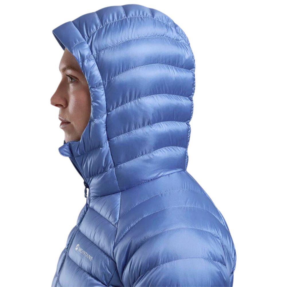 Montane Women&#39;s Anti-Freeze Hooded Down Jacket (Cornflower) hood up