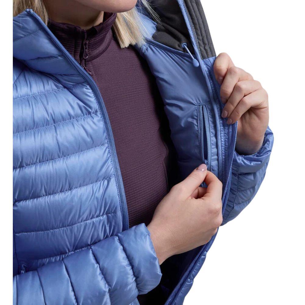 Montane Women&#39;s Anti-Freeze Hooded Down Jacket (Cornflower) inside pocket