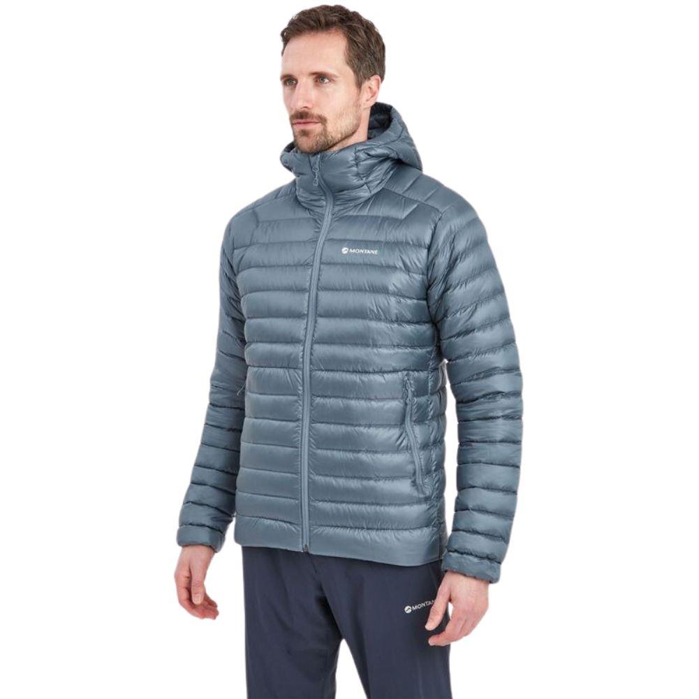 Montane Men's Anti-Freeze Hooded Down Jacket (Stone Blue) model angle