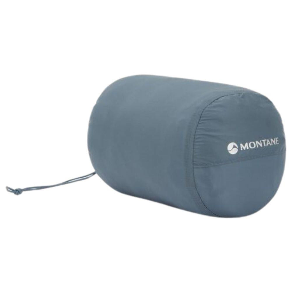 Montane Men&#39;s Anti-Freeze Hooded Down Jacket (Stone Blue) packed up