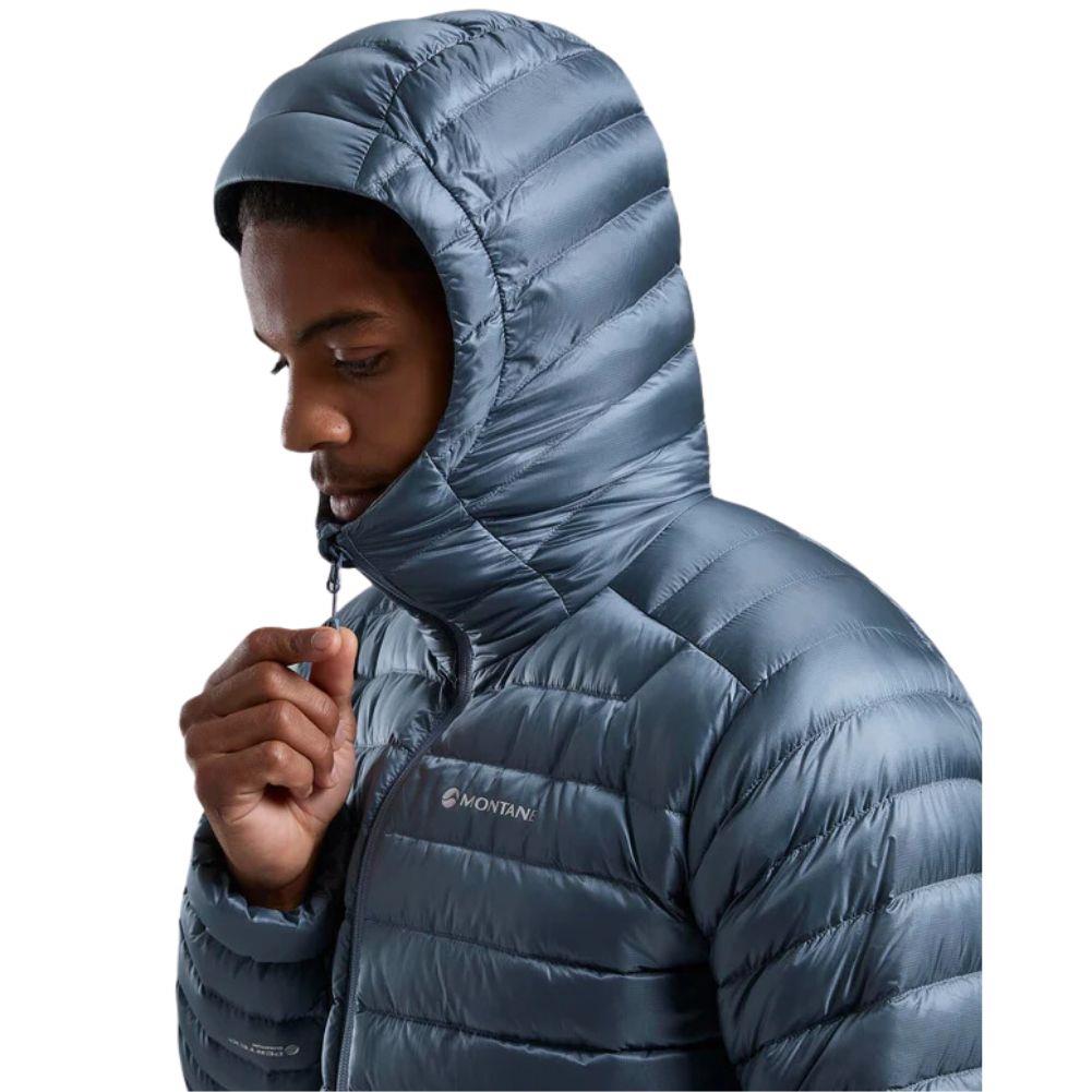 Montane Men&#39;s Anti-Freeze Hooded Down Jacket (Stone Blue) hood up