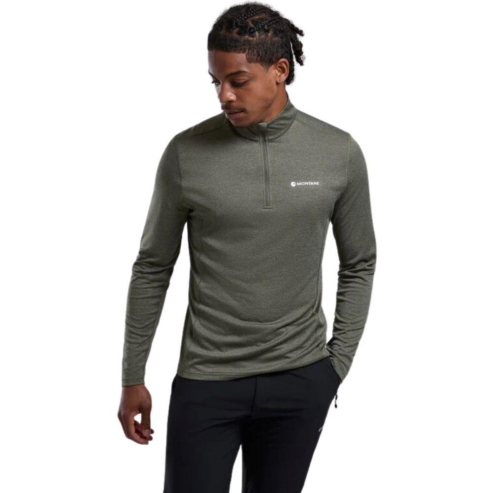 Montane Men's Dart Zip Neck T-Shirt (Caper) model looking down