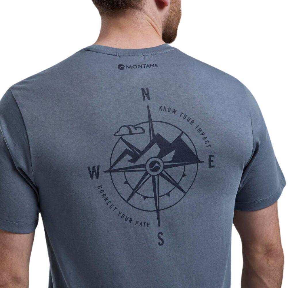 Montane Men's Impact Compass T-Shirt (Stone Blue) close up