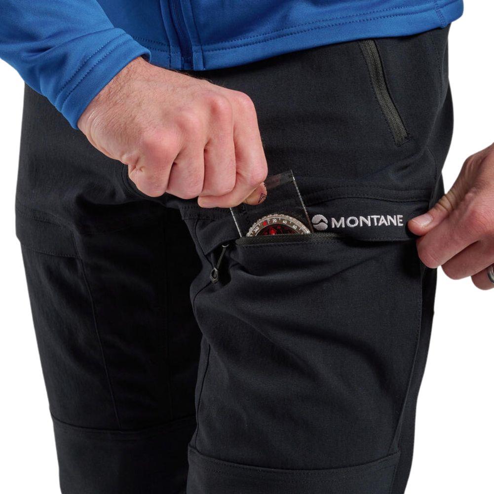 Montane Men&#39;s Terra XT Pants - Regular (Black) putting compass in pocket