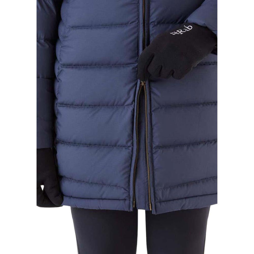 Rab Women's Deep Cover Recycled Down Parka (Deep Denim) bottom zipper