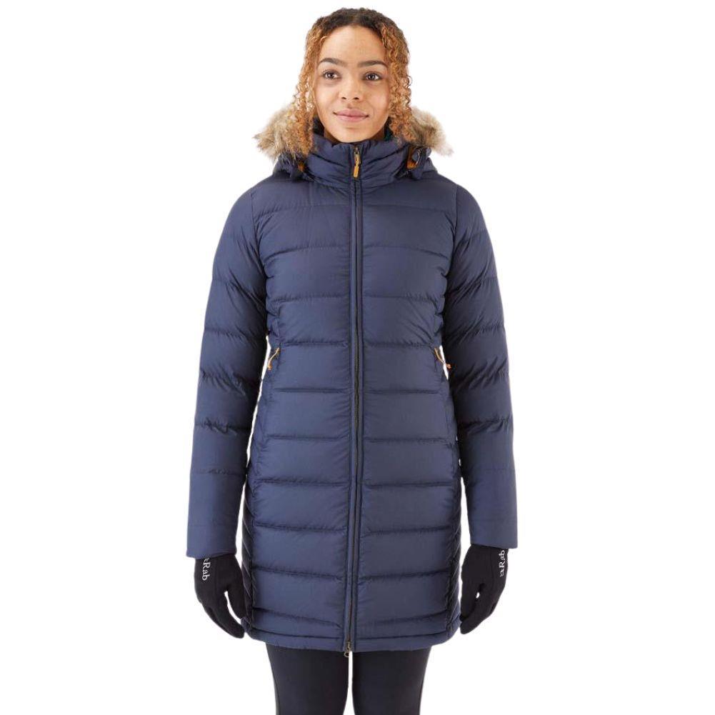 Rab Women's Deep Cover Recycled Down Parka (Deep Denim) front half