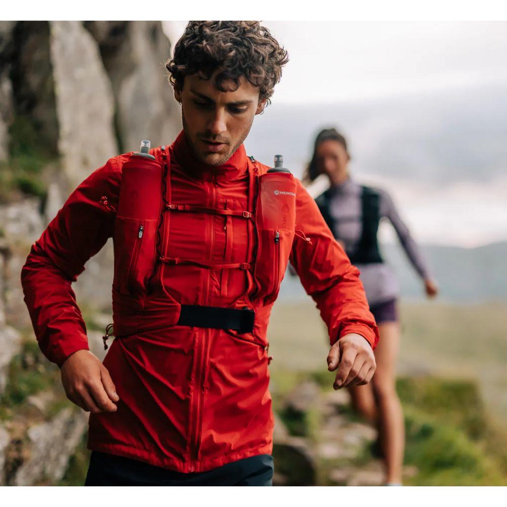Montane Men&#39;s Featherlite Windproof Jacket (Acer Red) going down hill