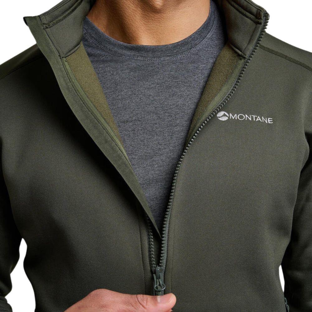 Montane Men&#39;s Fury Fleece Jacket (Green Oak) zipping up close