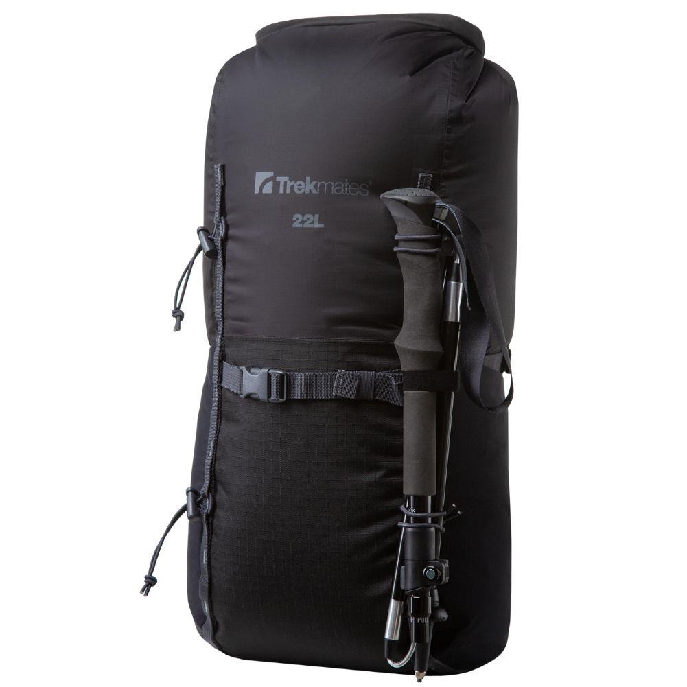 Trekmates Fold Lock Walking Pole (Black) attched to bag