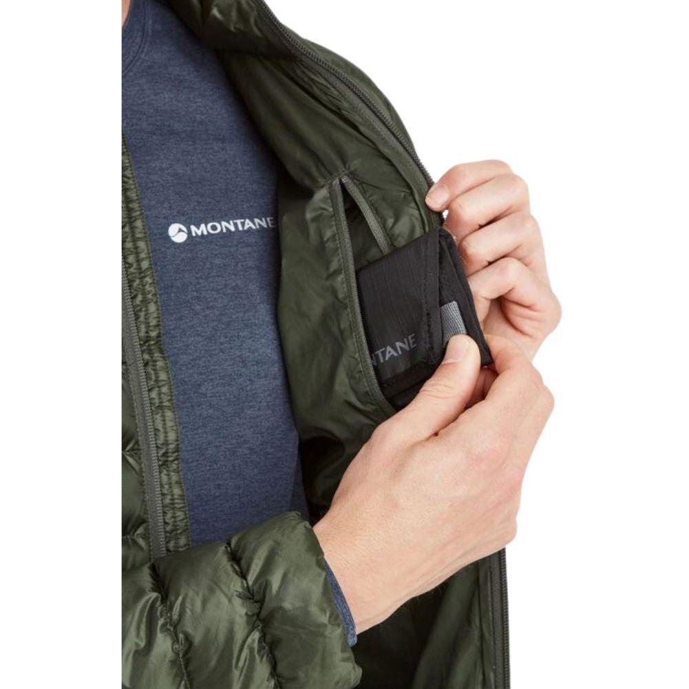 Montane Men&#39;s Anti-Freeze Packable Hooded Down Jacket (Oak Green) inside pocket