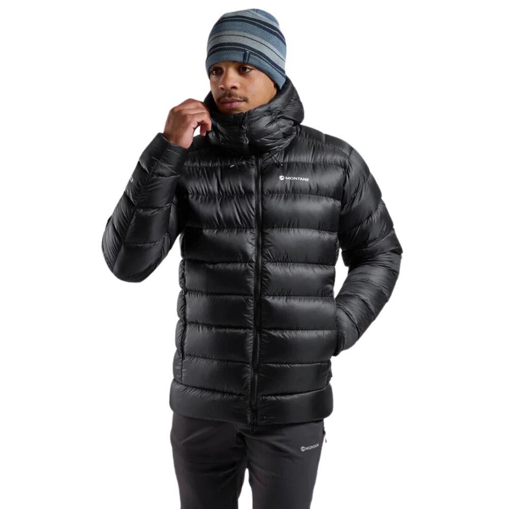 Montane Men&#39;s Anti-Freeze XT Hooded Down Jacket (Black) posing