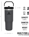 Stanley Iceflow Flip Straw Tumbler 890ML (Charcoal) measurements
