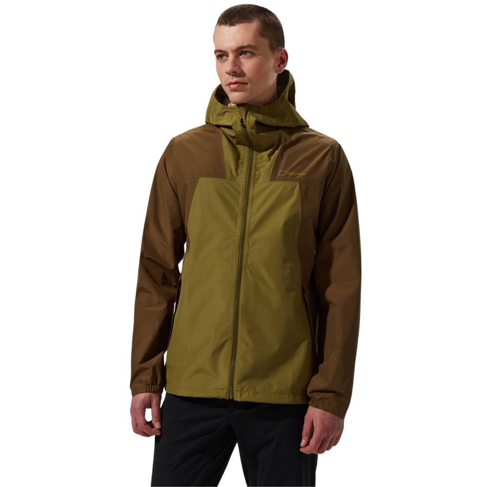 Berghaus Men's Deluge Pro 3.0 Waterproof Jacket (Green/Brown) model looking away