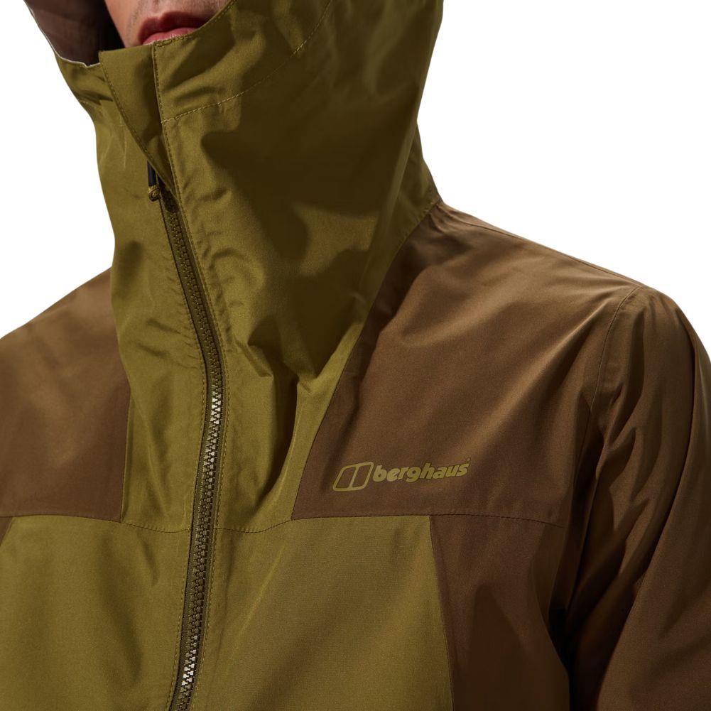 Berghaus Men&#39;s Deluge Pro 3.0 Waterproof Jacket (Green/Brown) logo zip up