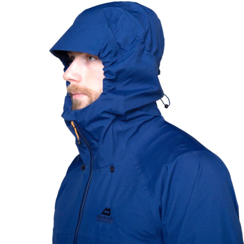 Mountain Equipment Men&#39;s Odyssey Waterproof Jacket (Admiral Blue) hood up
