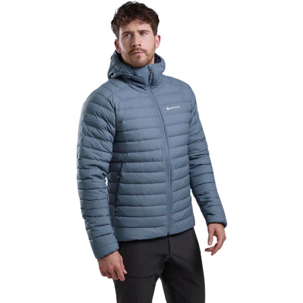 Montane Men's Resolve Hooded Down Jacket (Stone Blue) model angle 