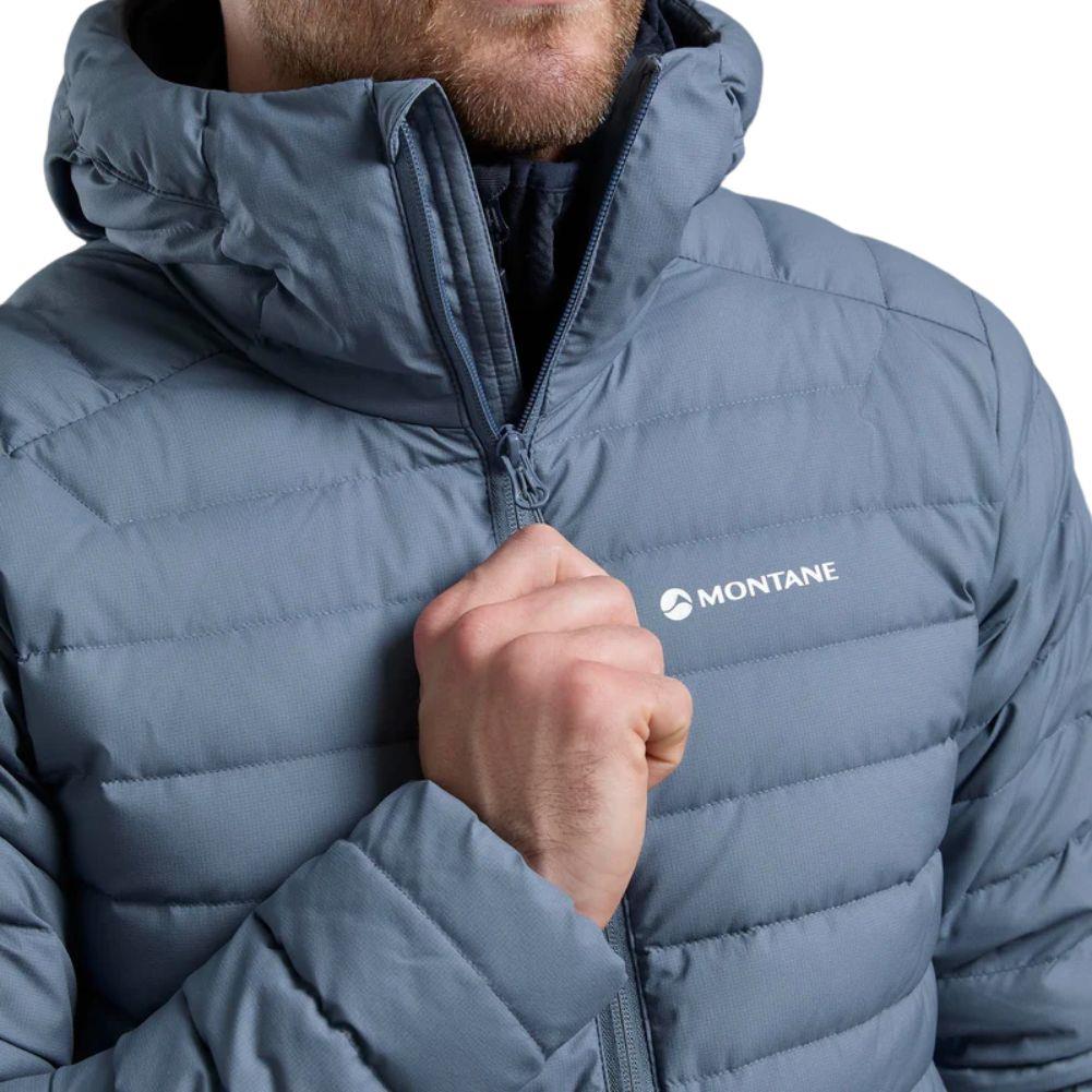 Montane Men's Resolve Hooded Down Jacket (Stone Blue) zip pull