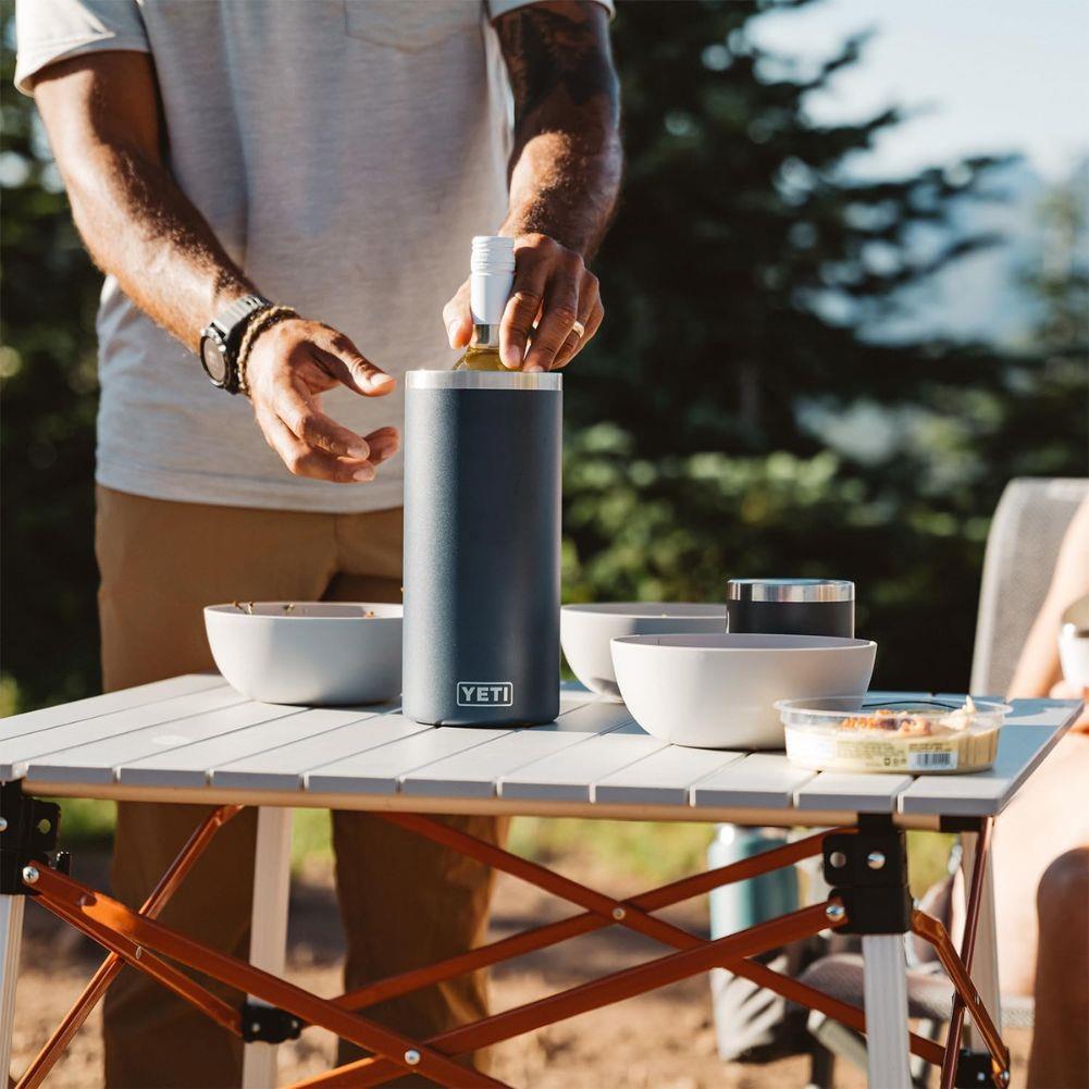 Yeti Rambler Wine Chiller (Big Sky Blue) being used