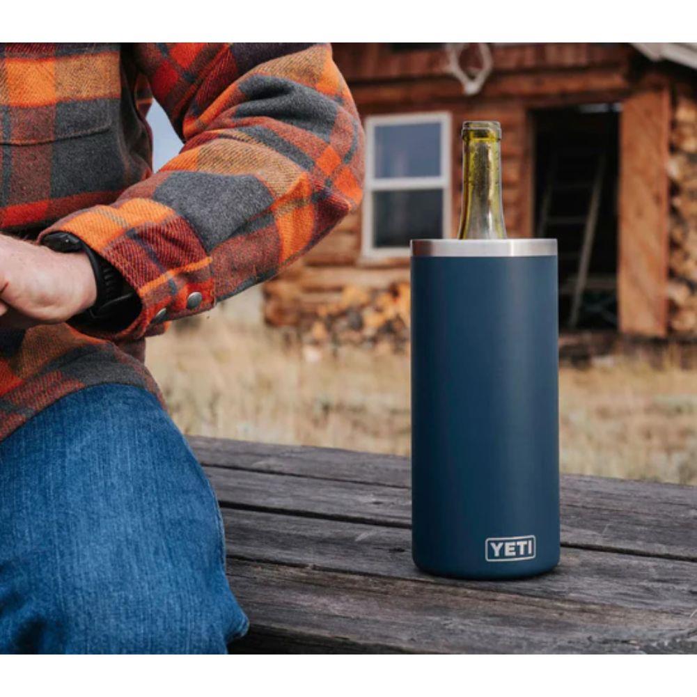 Yeti Rambler Wine Chiller (Big Sky Blue) sitting next to