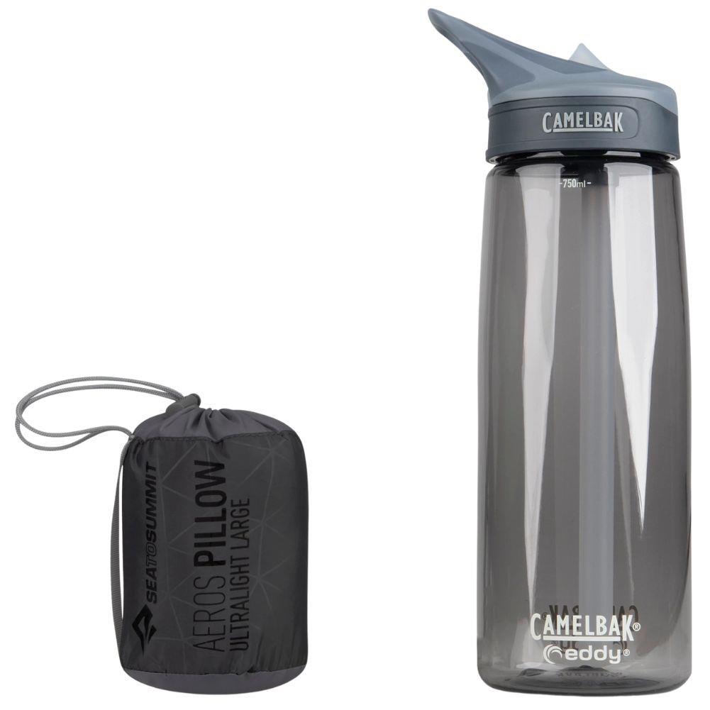 Sea To Summit Aeros Ultralight Pillow - Large (Grey) next to bottle