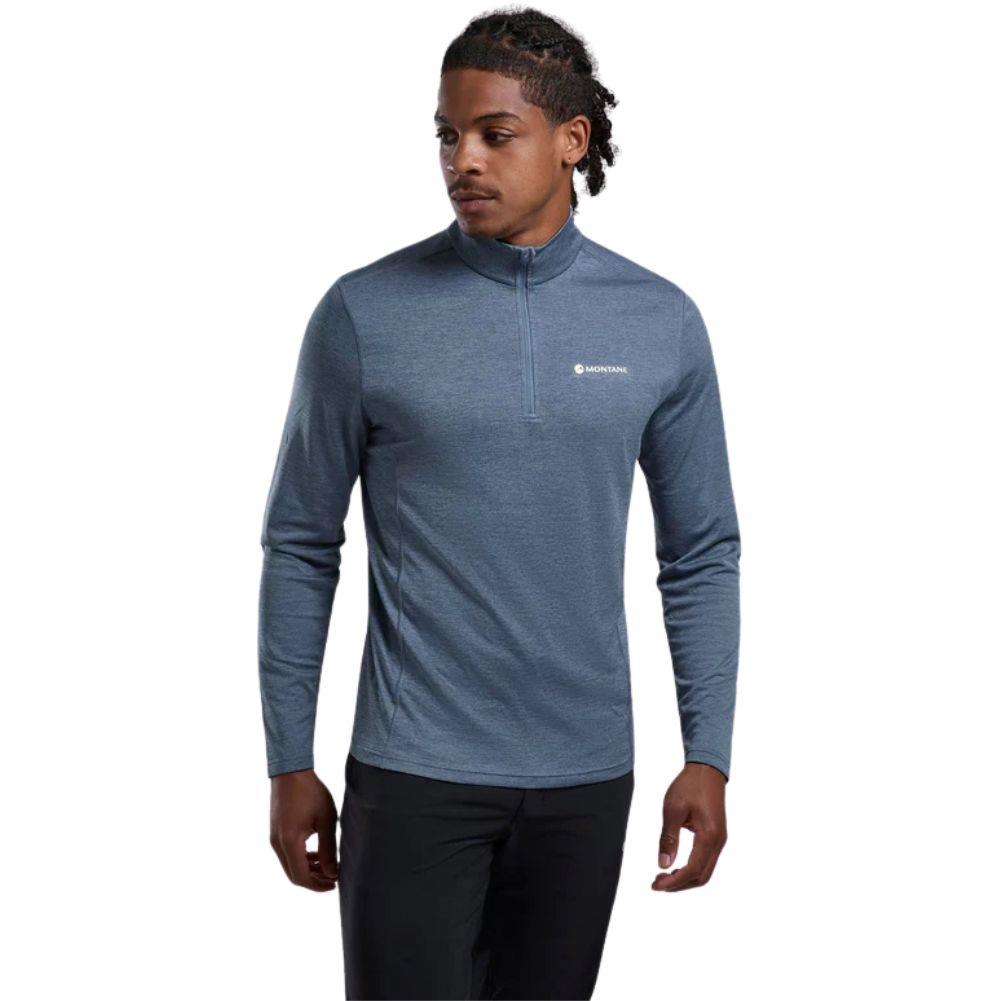 Montane Men's Dart Zip Neck T-Shirt (Stone Blue) looking away