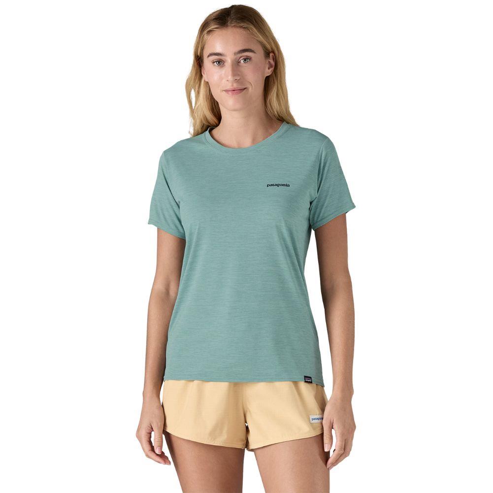 Patagonia Women's Capilene Cool Daily Graphic Shirt - Waters (Boardshort Logo: Thermal Blue X-Dye) model front