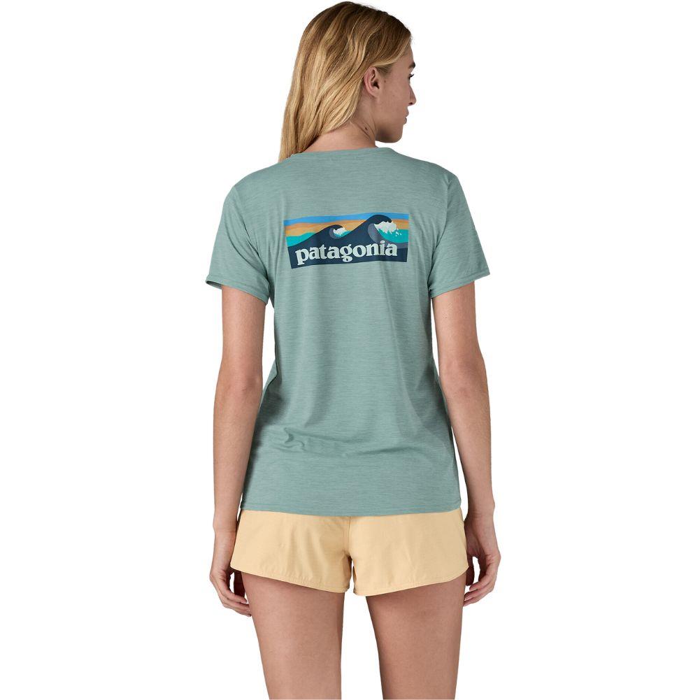 Patagonia Women's Capilene Cool Daily Graphic Shirt - Waters (Boardshort Logo: Thermal Blue X-Dye) model back