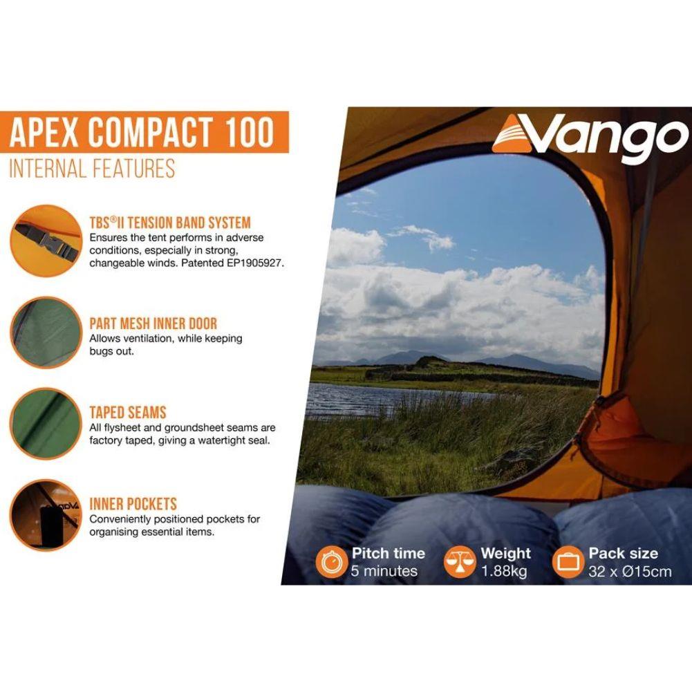Vango Apex Compact 100 Tent - 1 Man Lightweight Tent (Forest Green) more info