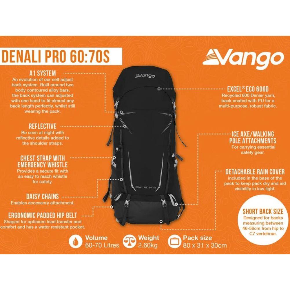 Vango Denali Pro 60:70S Trekking Rucksack - Short Back (Black)