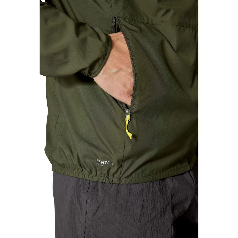 Rab Men&#39;s Windgather Hooded Jacket (Army) hand in pocket
