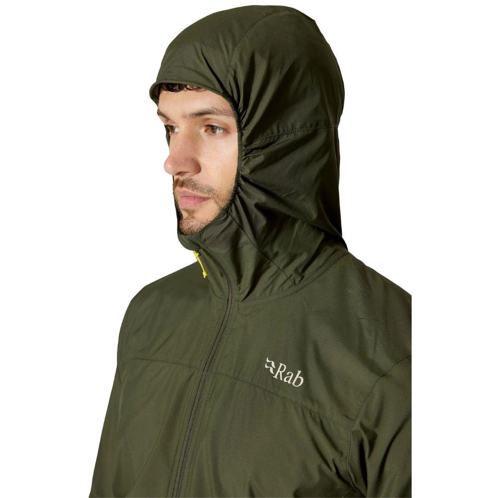 Rab Men&#39;s Windgather Hooded Jacket (Army) hood up