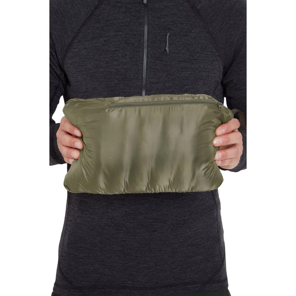 Rab Men&#39;s Cirrus Flex Insulated Vest (Light Khaki/Army) packed up