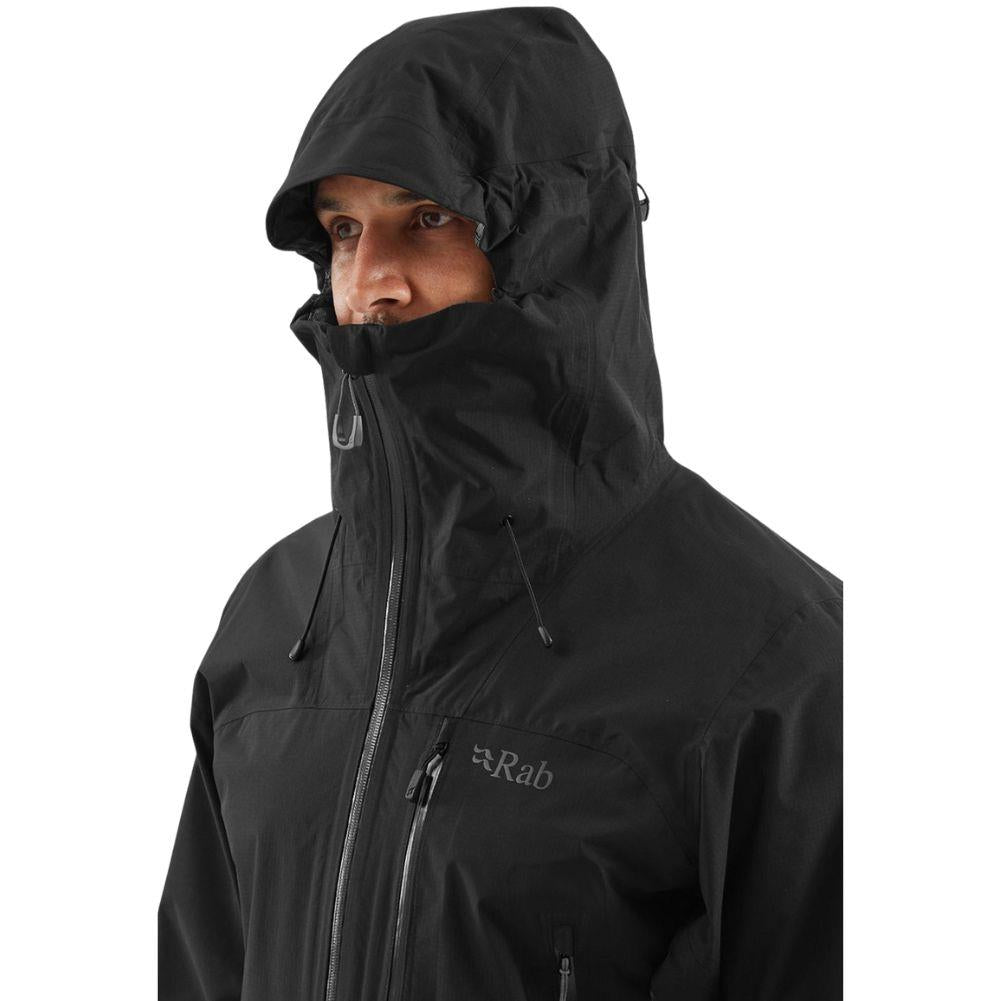 Rab Men&#39;s Downpour Mountain Waterproof Jacket (Black) hood up