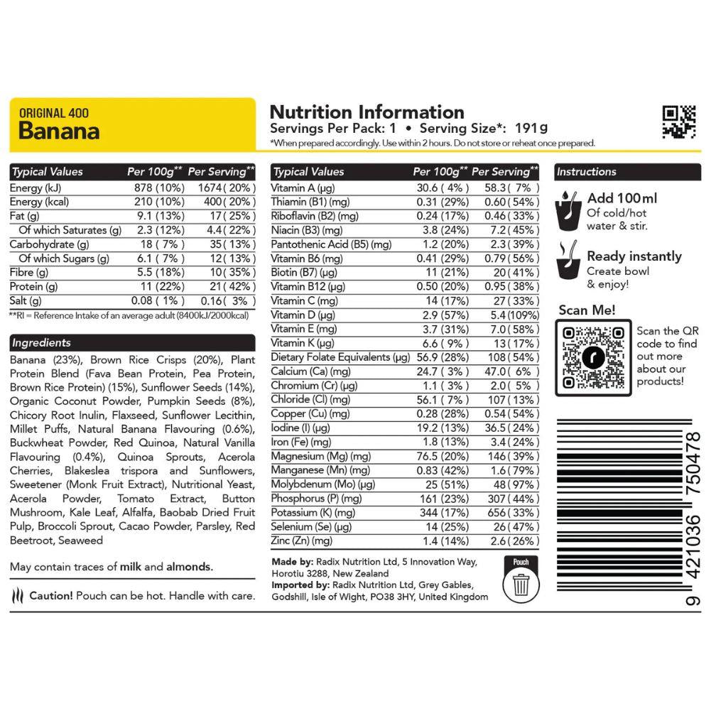 Radix Nutrition Original Breakfast v9.0 - 400Kcal (Banana) banana
