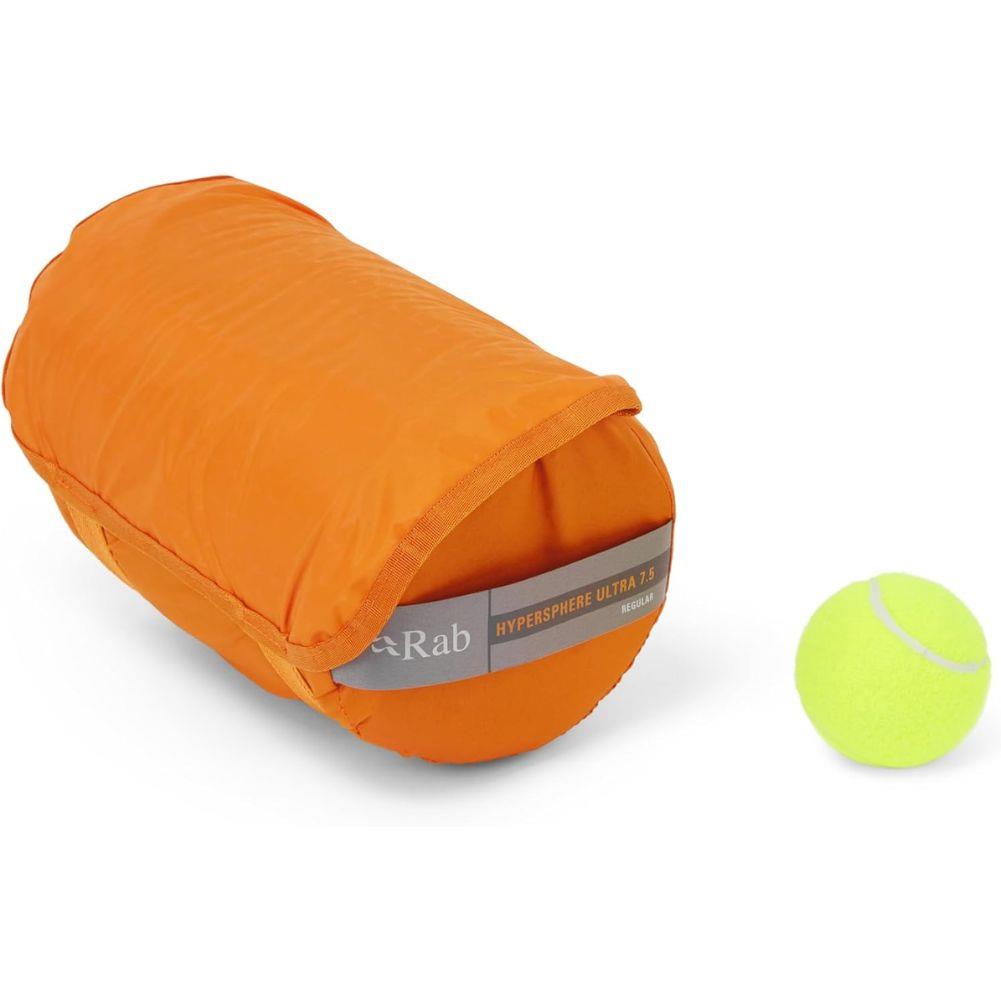 Rab Hypersphere Ultra 7.5 Down Sleep Mat - Regular Wide (Marmalade) angle tennis ball