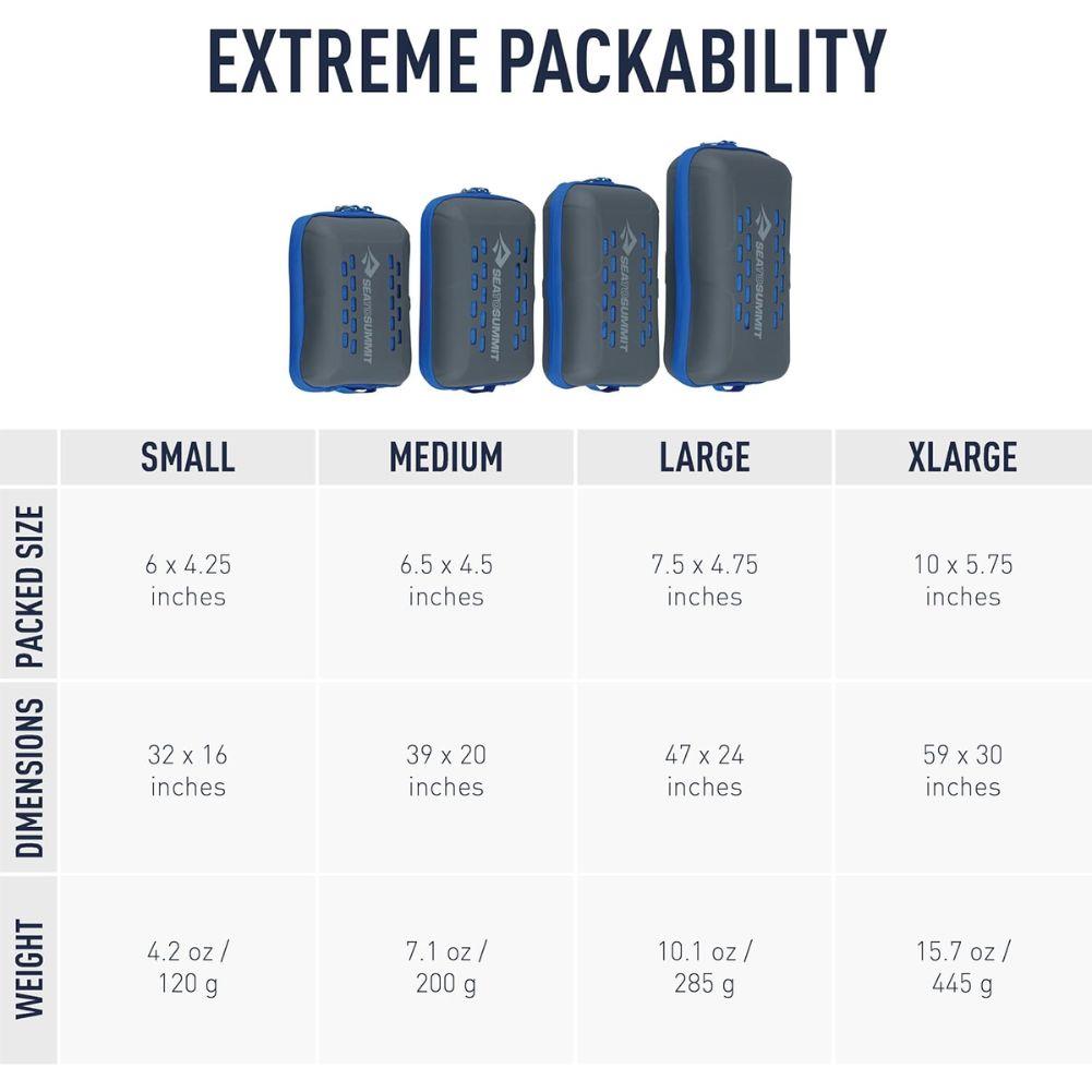 Sea To Summit Tek Microfibre Towel - Large (Baltic Blue) packing sizes