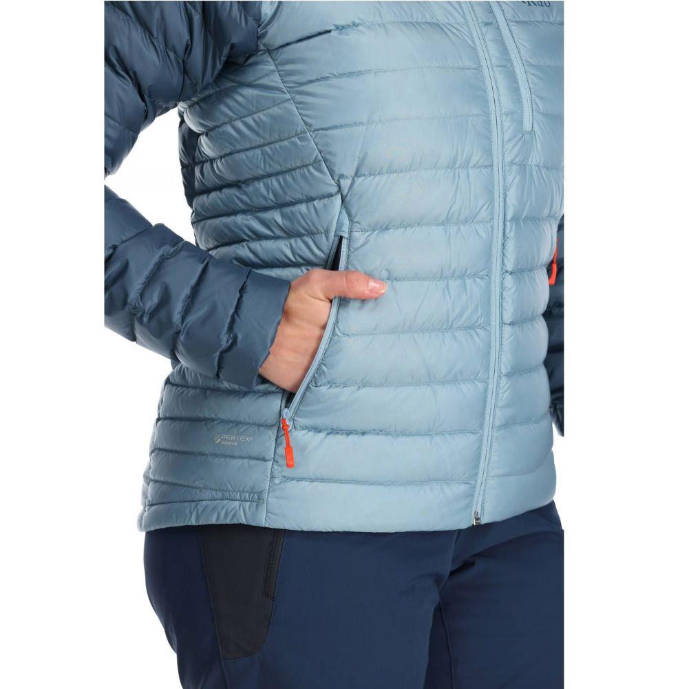 Rab Women&#39;s Microlight Alpine Down Jacket (Orion Blue/Citadel) hand in pocket
