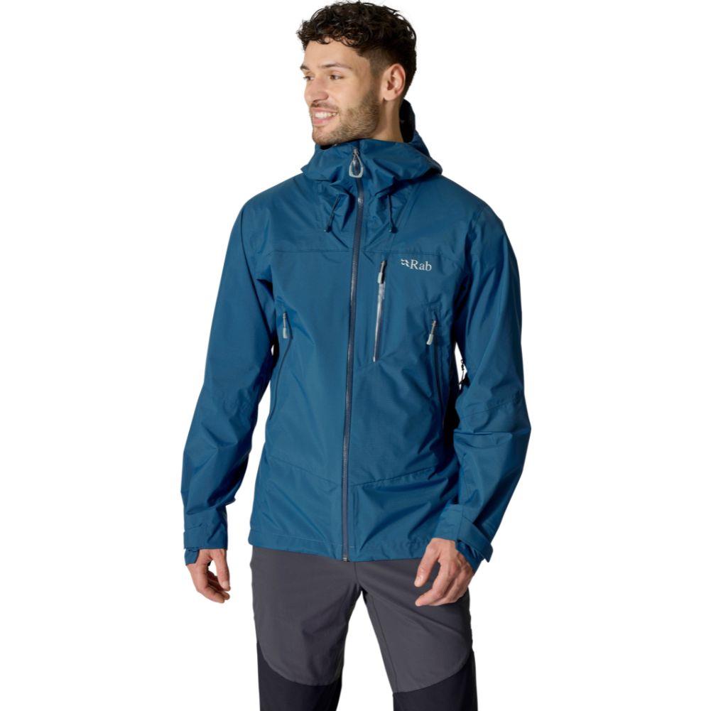 Rab Men&#39;s Downpour Mountain Waterproof Jacket (Tempest Blue) half front