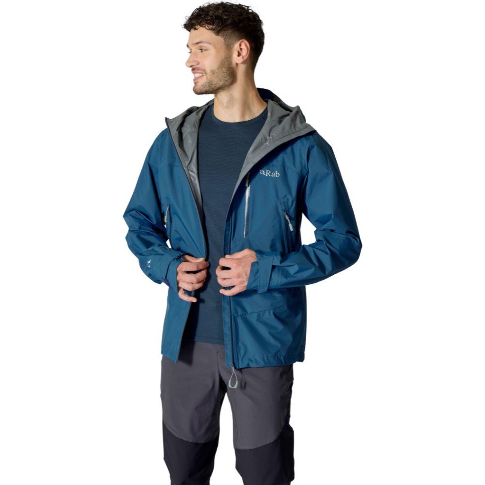 Rab Men&#39;s Downpour Mountain Waterproof Jacket (Tempest Blue) hand on jacket