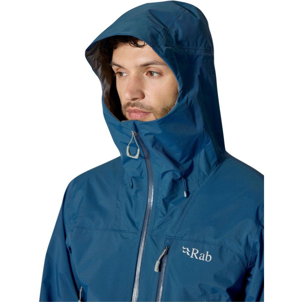 Rab Men&#39;s Downpour Mountain Waterproof Jacket (Tempest Blue) hood up