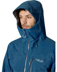 Rab Men's Downpour Mountain Waterproof Jacket (Tempest Blue) hood up