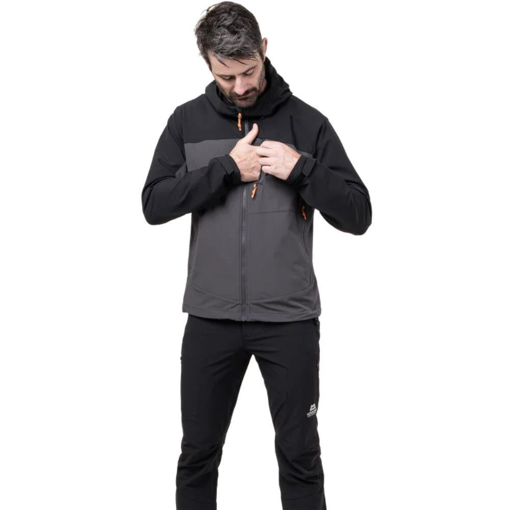 Mountain Equipment Men&#39;s Frontier Jacket (Anvil Grey/Black) hand in breast pocket