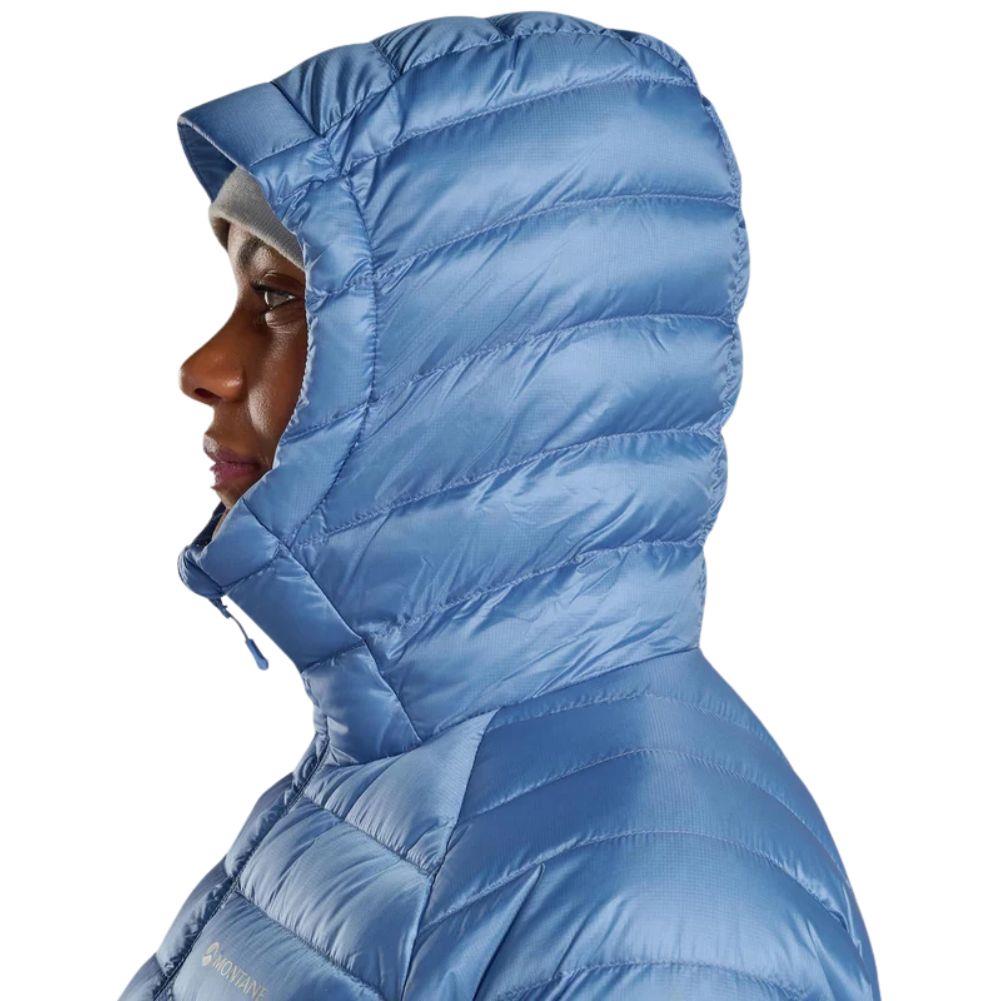 Montane Women&#39;s Anti Freeze Hooded Down Jacket - 2025 (Cornflower) hood profile