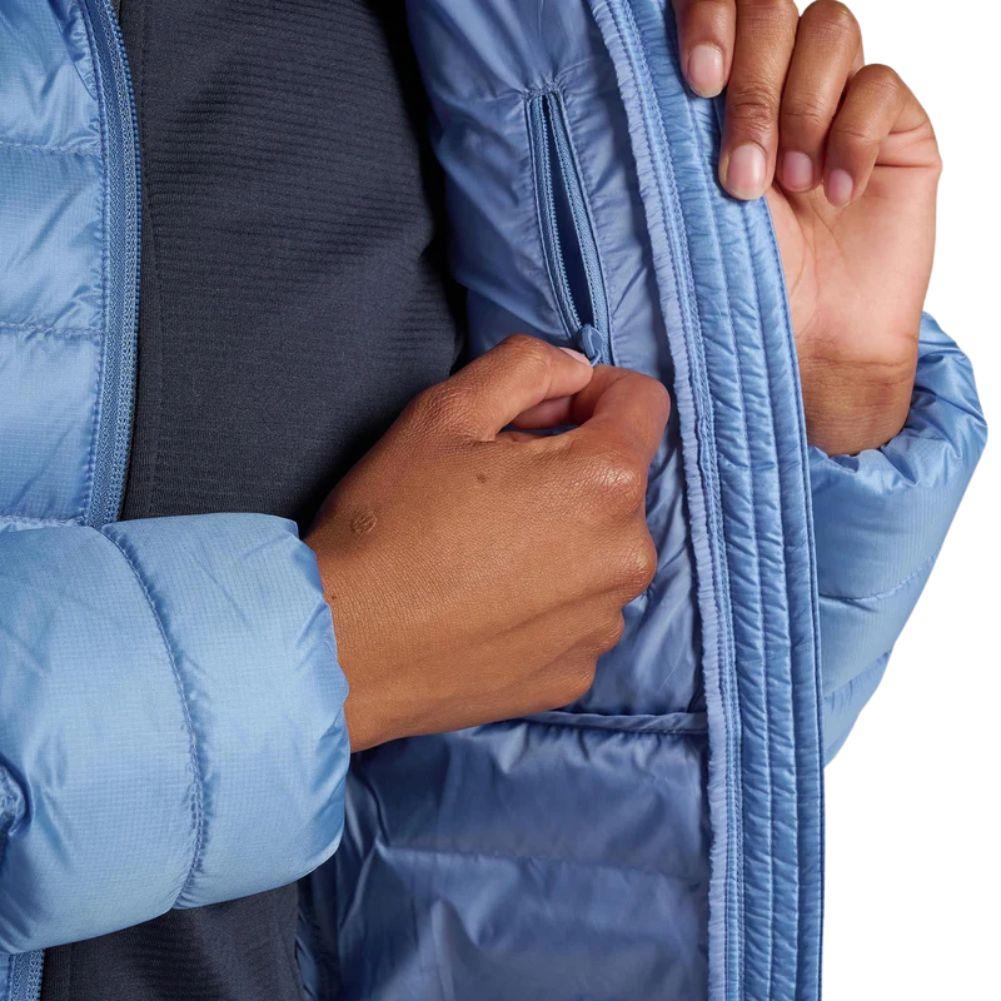 Montane Women&#39;s Anti Freeze Hooded Down Jacket - 2025 (Cornflower) inner zipper