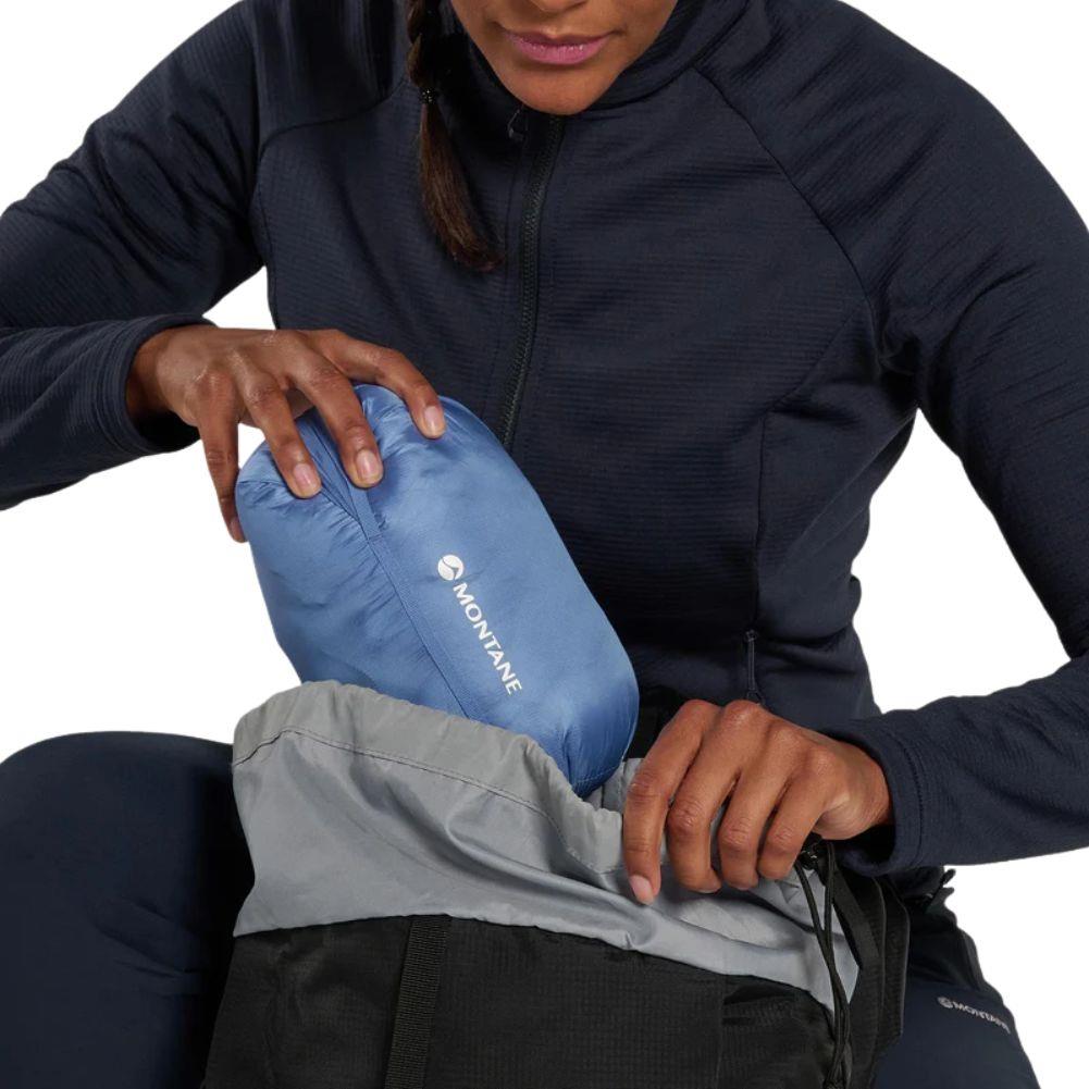 Montane Women&#39;s Anti Freeze Hooded Down Jacket - 2025 (Cornflower) packed